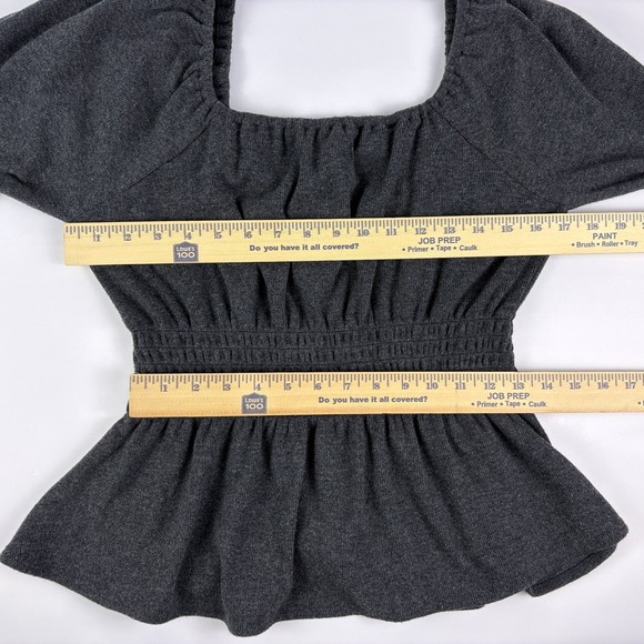 NWT Madewell Plush Square Neck Smocked Shirt Womens Sz M Charcoal Gray Peasant - Picture 2 of 14